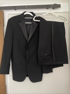 Pronto Uomo 2 Piece Black Satin-Lapel Tuxedo Blazer & Pants